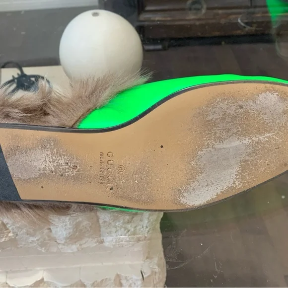 Neon green fur lined Gucci slip ons - Picture 10 of 10
